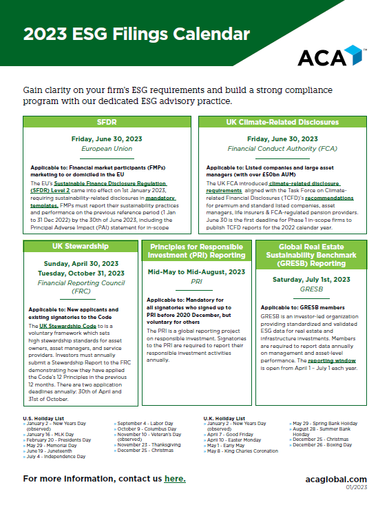 2023 ESG Filings Calendar